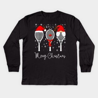 Tennis Racket Wearing Xmas Hat Christmas Tennis Racket Lover Kids Long Sleeve T-Shirt